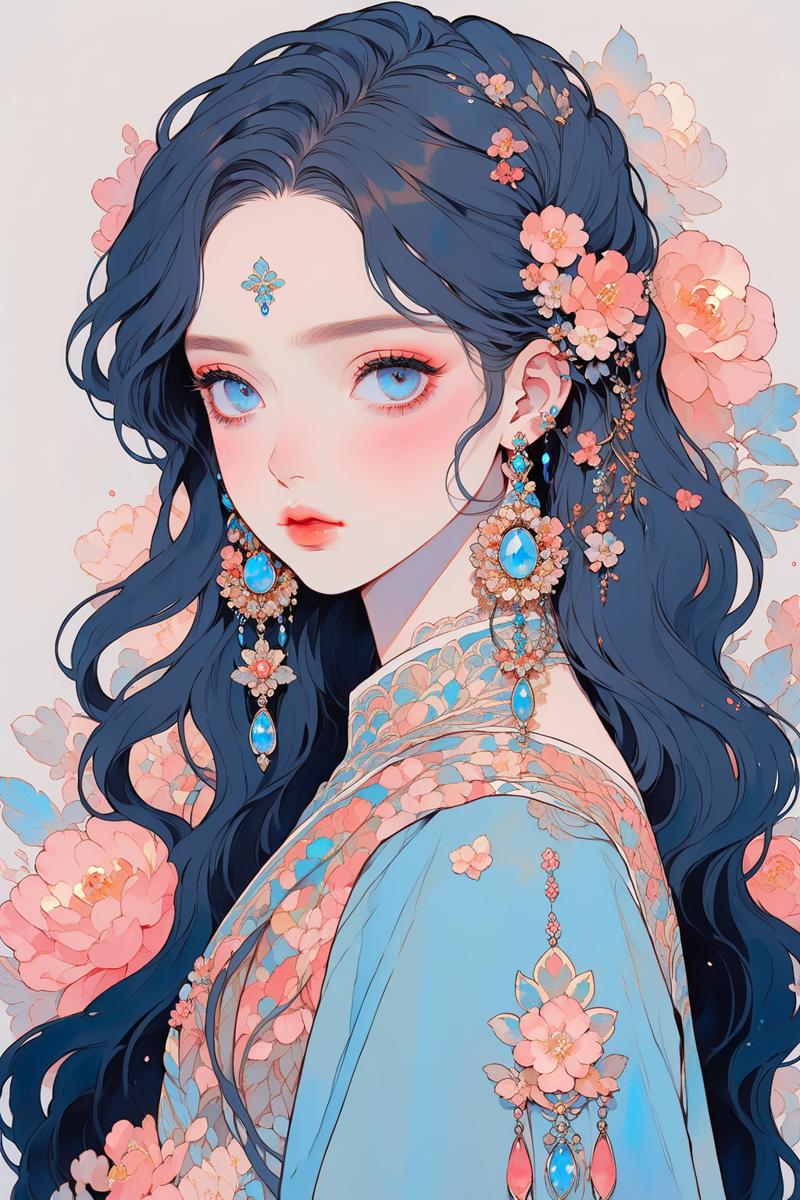 27949-423164351-_lora_NHmix_0.85_,mh,1girl,solo,jewelry,earrings,flower,long hair,blue eyes,.png